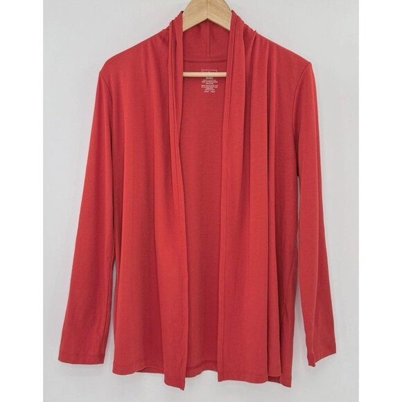L.L.Bean Bright Red Open Front Pima Cotton Long Sleeve Cardigan Sz M Peru Preppy - Picture 1 of 8